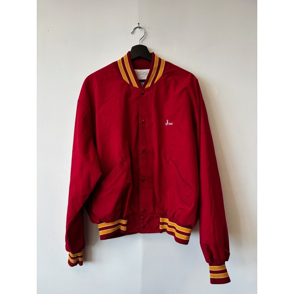 Vintage Mundelein College Volleyball Jacket Mens XL Red Gold Made USA DeLONG 80s